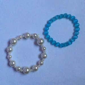 White and blue beaded bracelets